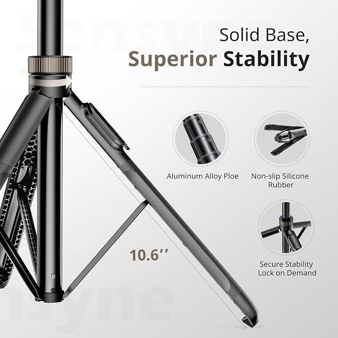 Sensyne 72" Extendable Tripod for iPhone & Selfie Stick with Detachable Phone Holder & Wireless Remote, Compatible with All Cell Phones, Black