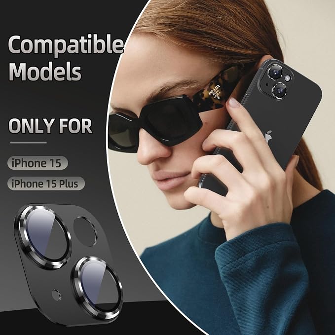 Korecase for iPhone 15/iPhone 15 Plus Camera Lens Protector,9H Metal Tempered Glass Camera Cover Scratch Resistant Case Friendly for iPhone 15 6.1" -Blue