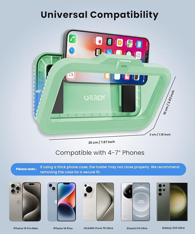 URROY Shower Phone Holder Waterproof One-Touch Open Shower Phone Case Anti-Fog & Sensitive Touchscreen Bathroom Wall Phone Mount Stand Universal Fit for iPhone & Smartphones Gift for Men Women Green