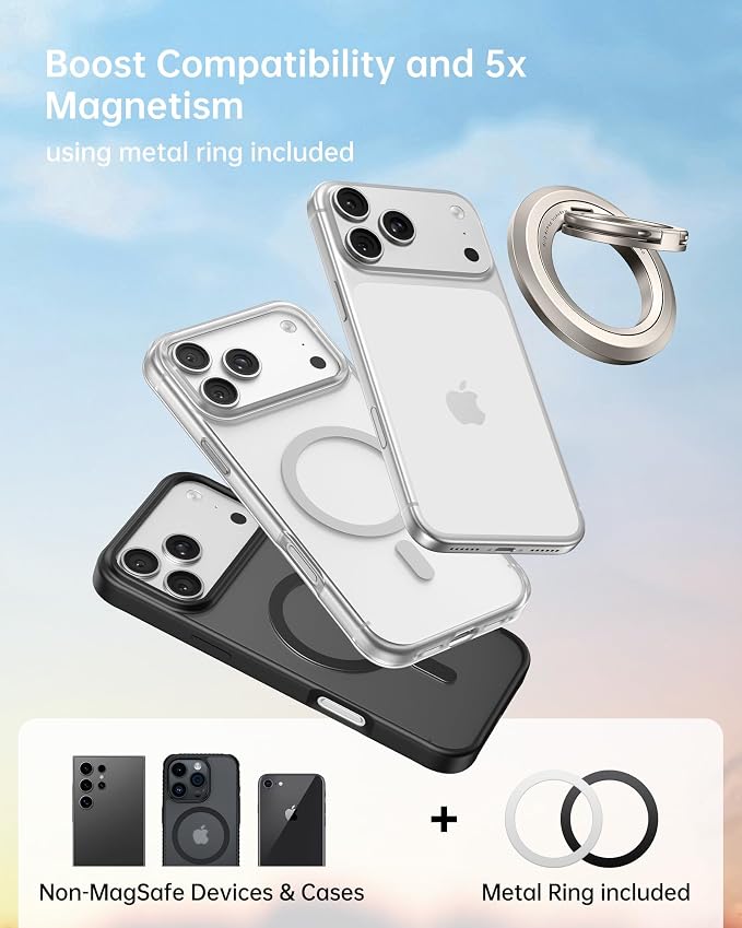 SYNCWIRE for MagSafe Ring Phone Holder, 360° Rotation Magnetic Cell Phone Grip Dual-Sided Magnets Phone Ring Kickstand Compatible with iPhone 17 16 15 14 13 12 Pro Max MagSafe, Android, Samsung etc.