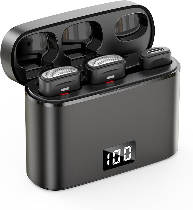 Wireless Lavalier Microphone for iPhone 17/16/15 Android - Mini Phone Microphone Clip on Lapel Mic with 35H Charging Case for Video Recording TikTok YouTube, 75Ft Transmission