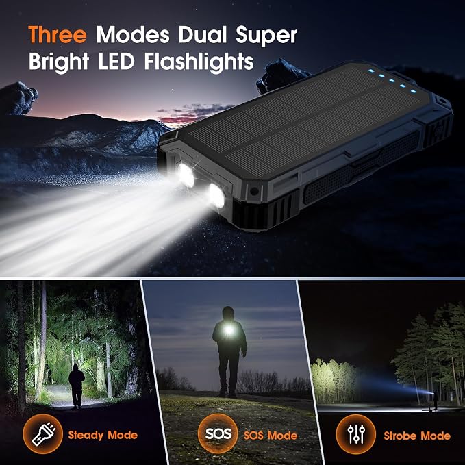 BLASOUL Solar Charger 49800mAh Power Bank - Wireless Portable Phone Charger with 4 Built-in Cable,22.5W Fast Charging External Battery Pack PD 3.0 USB-C in/Output Perfect for Camping,/Hiking