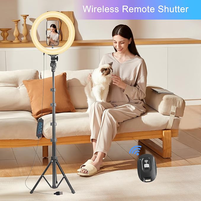 UEGOGO 10'' Ring Light with 72'' Tripod Stand & Phone Holder,38 Color Modes Dimmable LED Ringlight for Live Stream, YouTube,Makeup,TikTok