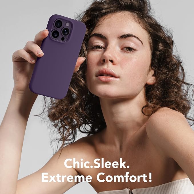 GONEZ for iPhone 14 Pro Max Case Silicone, Compatible with MagSafe, with Screen Protector + Camera Lens Protector, Liquid Silicone Shockproof Protective Phone 14 ProMax Case 6.7", Deep Purple