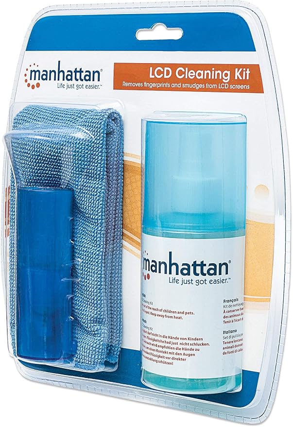 Manhattan Screen & Keyboard Cleaner Kit – 6.75 oz - Non-Alcohol Cleaning Spray with Microfiber Cloth & Keyboard Brush - for TV, Computer, Laptop, Monitor, LED, LCD, Electronic Devices - 421027