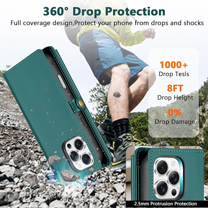 Wallet Case for iPhone 14 Pro Max with Card Holder/Crossbody Wallet/Strap| RFID Blocking | Magnetic | Kickstand | Detachable | PU Leather Phone Case for iPhone 14 Pro Max,6.7 in,Green