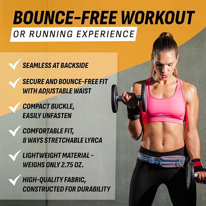 Slim Running Belt for Women and Men, Waterproof Phone Holder for Running, Reflective 2-Pocket Waist Pack for Storing Runnerβs Essentials Safely, Runnerβs Fanny Pack, Money Belt Fits Most Phones