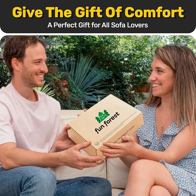 FUN FOREST Bamboo Couch Cup Holder Tray - Non-Slip Furniture Protector, Sofa Armrest Table for Mugs & Tumblers – Weighted 16” Large Natural Bamboo Drink Caddy for Recliners and Loveseats