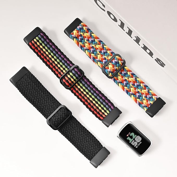 Braided Solo Loop Bands Compatible with Fitbit Charge 6/Charge 5, 3 Pack Adjustable Stretchy Wristbands Soft Woven Nylon Replacement for Fitbit Charge 5/Charge 6 Tracker Smart Watch for Women Men
