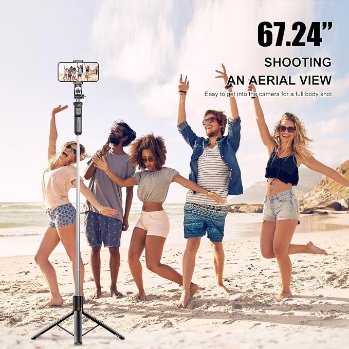 67" Selfie Stick Tripod for iPhone with Remote Control, Phone Holder and 1/4” Screw, Extendable Travel Essentials Tripod for Cell Phone, Camera, Phone Stand for Video Recording