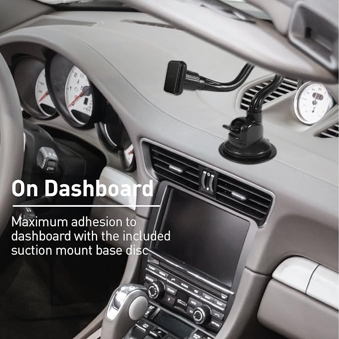 Macally Windshield Phone Mount for Car Magnetic - Suction Cup Window Mount Phone Holder with 8" Long Gooseneck Arm & Super Strong Magnet Mount for Smartphone and iPhone