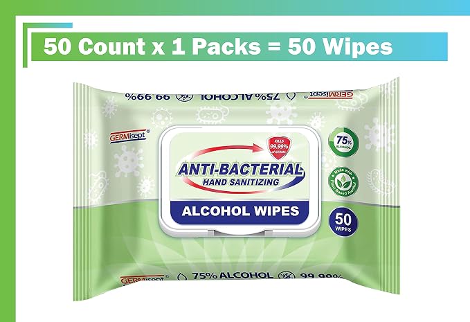 Advanced 75% Alcohol Antiseptic Hand Sanitizer Multipurpose Wipes (50 Count x 2 Pack : 50 Wipes)