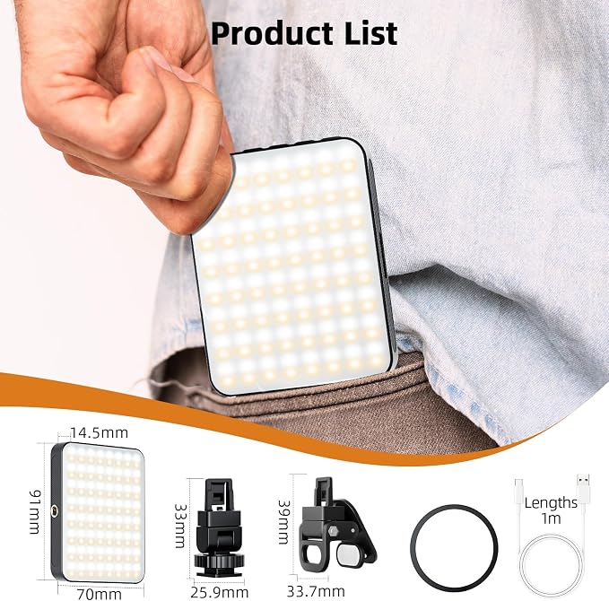 Magnetic Selfie Light for Cell Phone, gliship 128 Led Selfie Light Compatible with Magsafe Rechargeable Portable Clip Fill Light with 3 Lights Modes for Phone Camera Laptop Camera