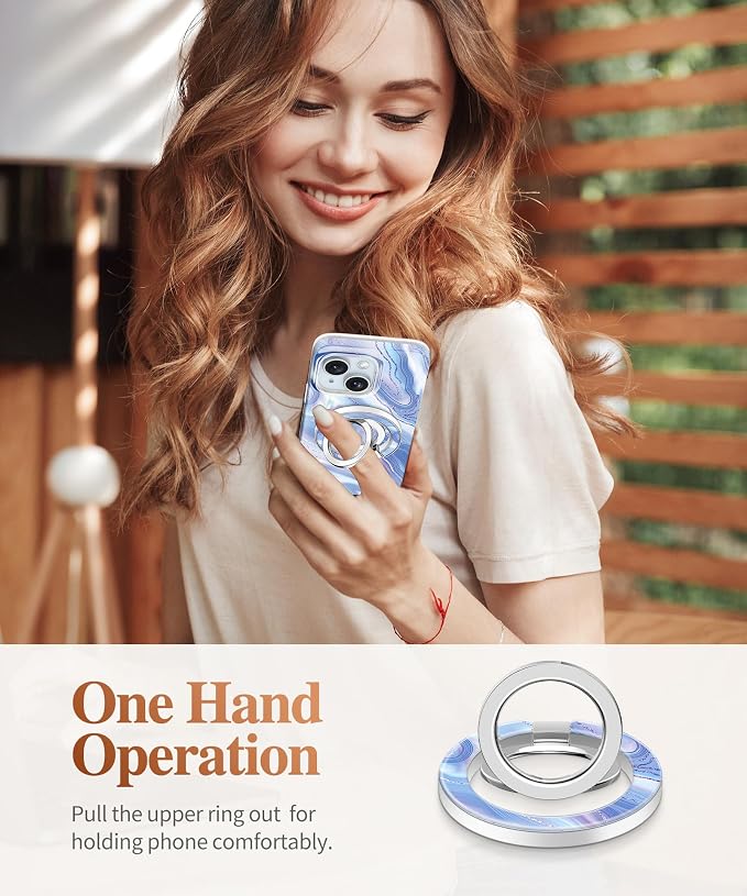 GVIEWIN Magnetic Phone Ring Holder, Compatible with MagSafe Phone Grip with Adjustable Stand, Magnet Phone Ring Kickstand for iPhone 17/16/15/14/13/12 Pro Max Plus Air/Other Phones (Aurora/Azure Blue)