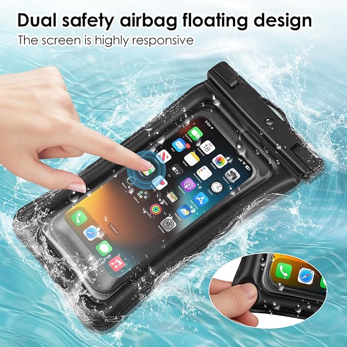 Waterproof Phone Pouch 8.3" & Fanny Pack, Waterproof Phone Case Detachable Lanyard Spring Rope for iPhone 16 15 14 13 Pro Max, IPX8 Cellphone Dry Bag Beach Cruise Ship Essentials Black