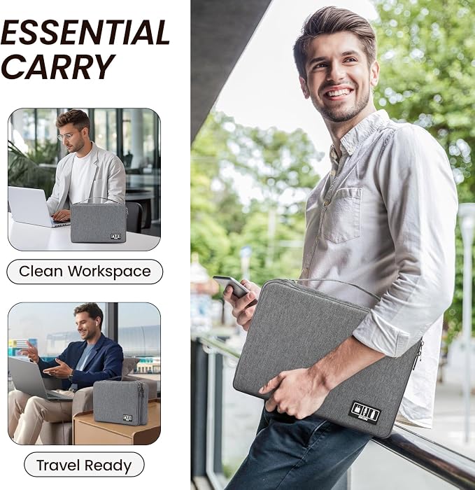 Large Electronic Organizer Travel Case, Double Layer Tech Pouch with Adjustable Dividers, Cable Organizer Bag for Charger, Power Bank, Hard Drive, Camera Gear and Travel Accessories
