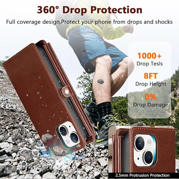 Wallet Case for iPhone 15 Plus with Card Holder/Crossbody Wallet/Strap| RFID Blocking | Magnetic | Kickstand | Detachable | PU Leather Phone Case for iPhone 15 Plus,6.7 in,Brown