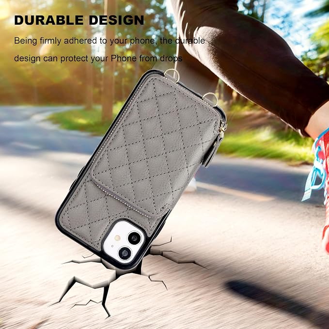 Bocasal Crossbody Wallet Case for iPhone 11, RFID Blocking PU Leather Zipper Handbag Purse Flip Cover, Kickstand Folio Case with Card Slots Holder Wrist Strap Lanyard 6.1 Inch (Grey)