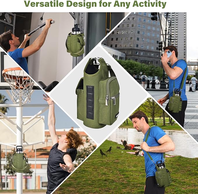 icolor Magnetic Gym Bag Water Bottle Carrier Holder with Phone Pockets & Shoulder Strap,Gym Magnetic Bag 5 Built-in Magnets Gym Accessories Organizer Sling Bottle Bag Pouch Sleeve