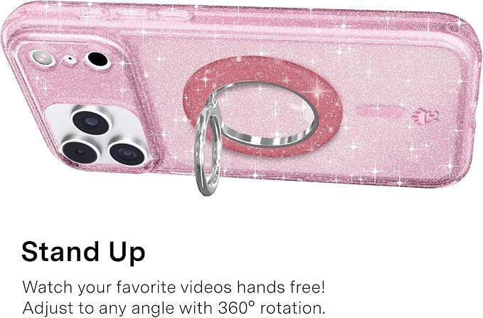 VELVET CAVIAR Compatible with MagSafe Phone Grip 2.0 | Cute Magnetic Ring Holder | Finger Loop Kickstand | Pop On Accessory for iPhone 17, 16, 15, 14, 13, 12 | Pink Stardust Glitter