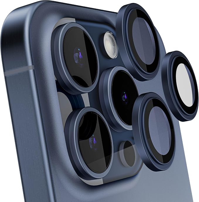 Ghostek Tempered Glass Camera Lens Protector, 9H Hardness, Scratch Resistant, Anti-Fingerprint, Easy Installation, HD Clear Camera Cover for Apple iPhone 15 Pro & Apple iPhone 15 Pro Max (Blue)