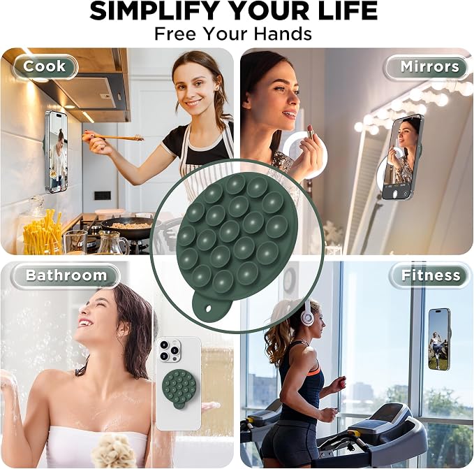 Magnetic Suction Cup Phone Mount, Compatible with MagSafe, Silicone Octo Cup Buddy Sticky Grip Holder for iPhone and Android, Removable Hands-Free Selfie/Video for TikTok, Alpine Green