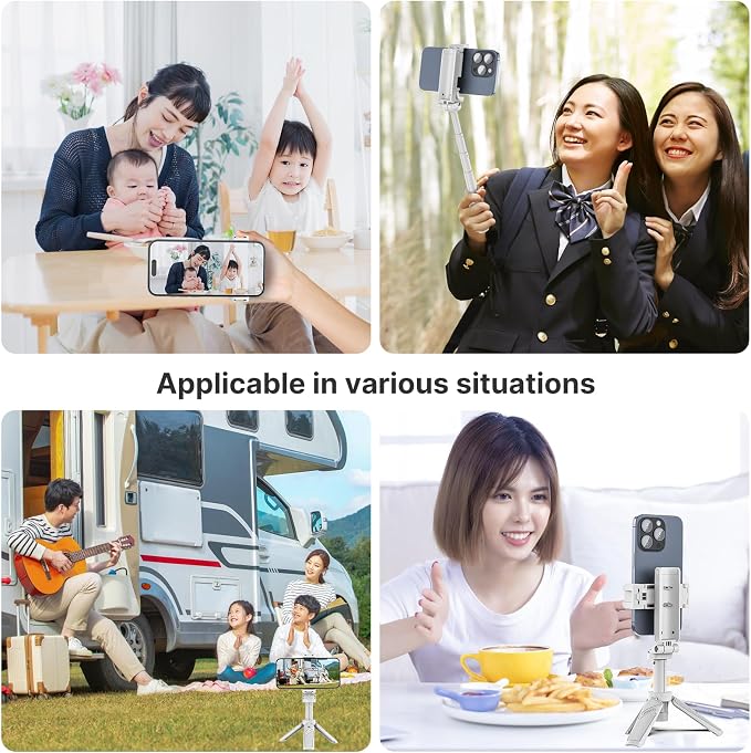 ULANZI JJ02 Selfie Stick Tripod, Extendable Grip Phone Tripod w Detachable Remote Pocket Size, 3-in-1 Mini Phone Grip 2 Cold Shoe, 10m/393.7'' Wireless Shutter, Vlog Livestreaming Photography(White)