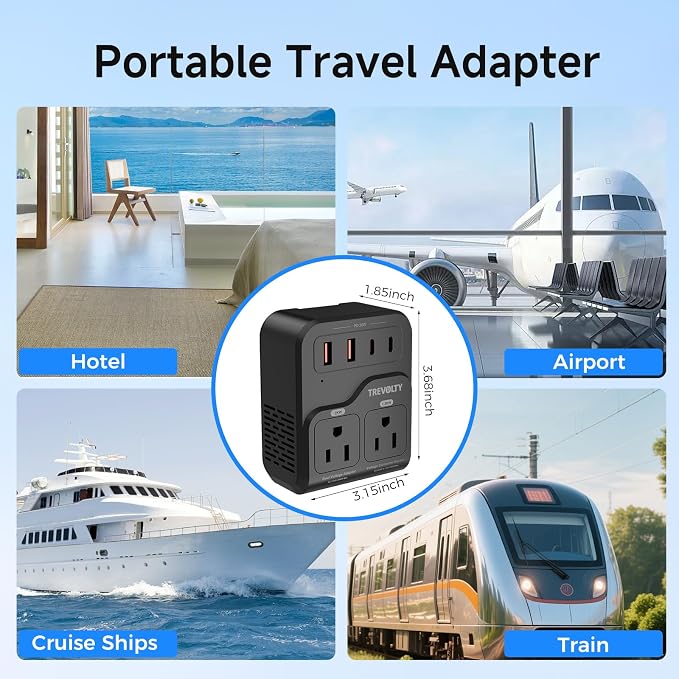 2000W Voltage Converter US to Europe, 220V to 110V Converter for European Travel with 3AC/2USB-A/2USB-C (PD20W), Travel Essentials with Type C G Plug (Black)