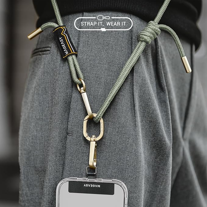 MAGEASY Universal Cell Phone Lanyard - Anti-Theft Rope Crossbody Phone Strap for iPhone 17 Pro Max & Most Smartphones, for Men & Women | 6mm Sage Green
