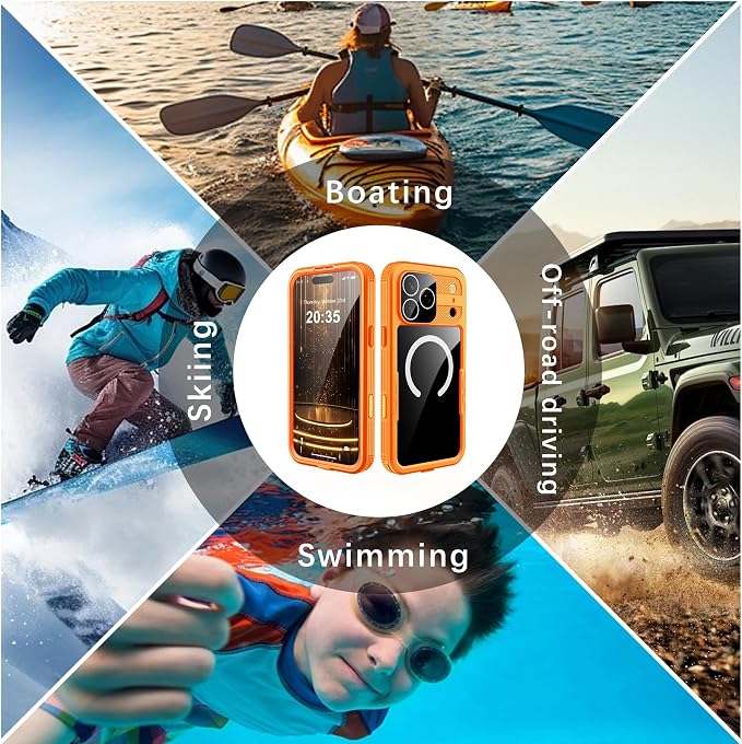 GOLDJU Magnetic for iPhone 17 Pro Max Case-Waterproof, Built-in Screen & Camera Protector-IP68 Underwater Full Body 16FT Military Dropproof Shockproof Case for 17 Pro Max 6.9''- Orange