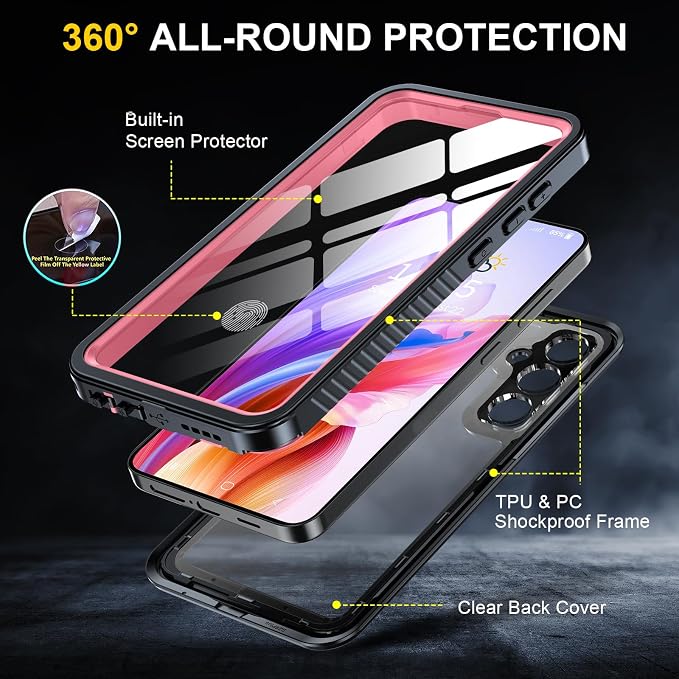 ANTSHARE for Samsung Galaxy S24 Case Waterproof, Built-in Lens & Screen Protector 360° Full Body Heavy Duty Protective Shockproof IP68 Underwater Case for Galaxy S24 (2024) 5G-Pink