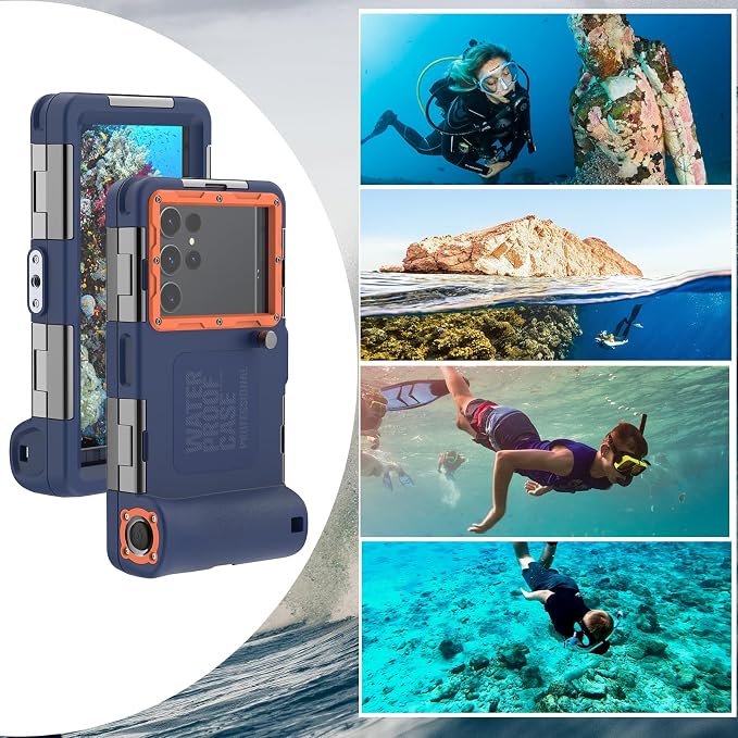 Underwater Snorkeling Diving Phone Case, Waterproof Phone Case for iPhone 16/15/14/13/12/11Pro Max/XR/XS for Samsung Galaxy S24/S23/S22/S21,Universal Scuba Underwater Photo Video Housing(Orange)