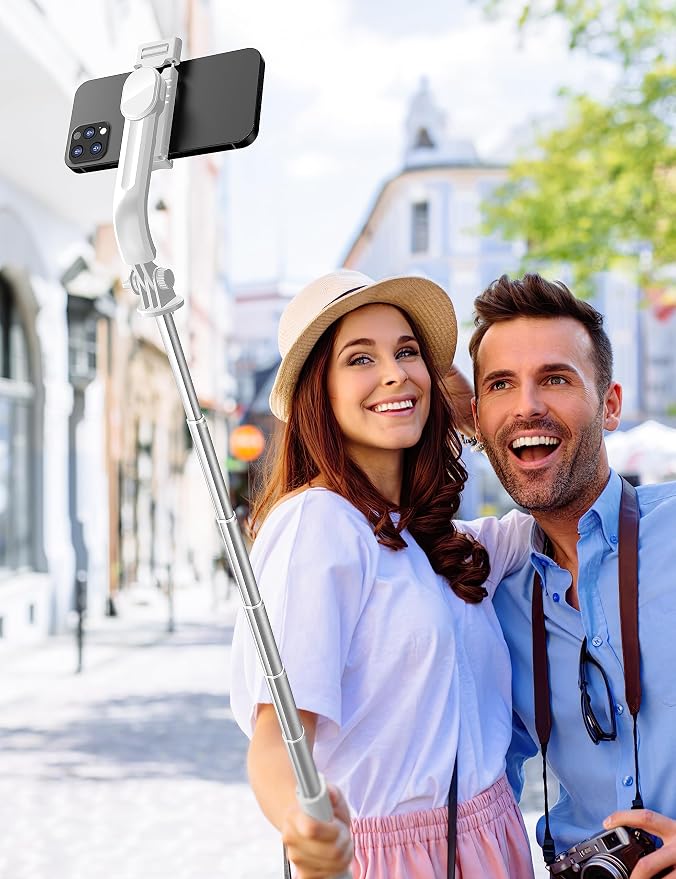 SelfieShow Phone Tripod & Selfie Stick, 41" Extendable Travel Tripod Stand with Detachable Remote, 360 Rotation, Compatible with iPhone/Samsung/GoPro & More (White)