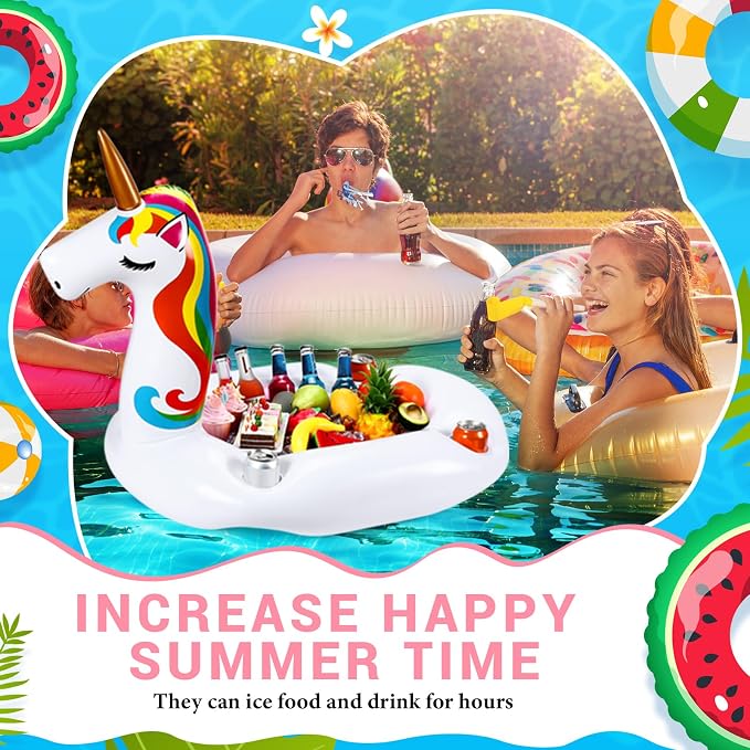 FillTouch Floating Drink Holder for Pool, Floating Cabana Bar, Hot Tub Drink Holder for Adults, Inflatable Pool Accessories(Rainbow Unicorn)