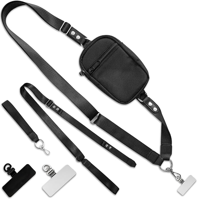 Crossbody Phone Strap with Wallet β Adjustable Nylon Strap with Metal Hardware, RFID Wallet & Detachable Wristlet β Hands-Free Travel Purse for Women & Men