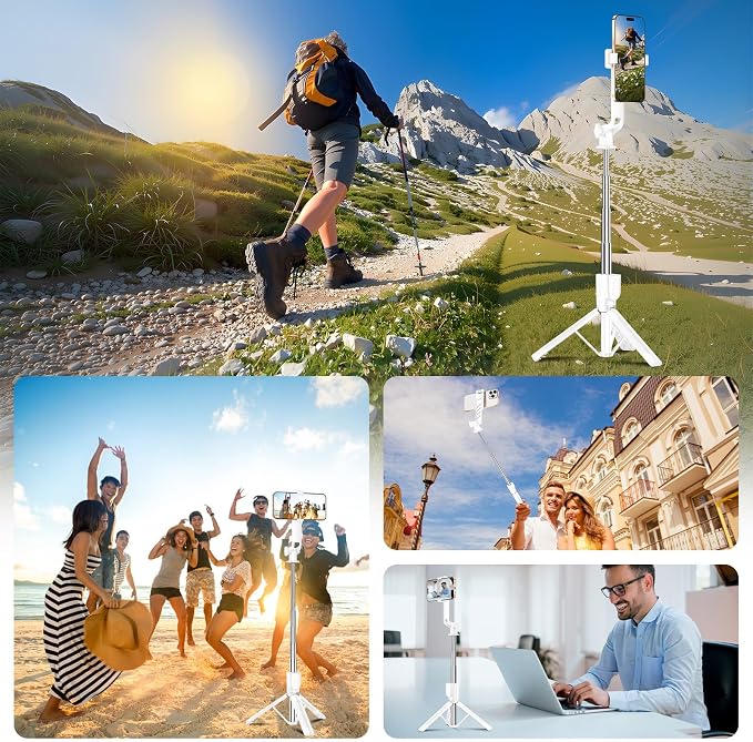 Sensyne 53" Selfie Stick for Phone, Extendable Travel Tripod with Detachable Remote for Photography, Selfies, Compatible with All Cell Phones, White