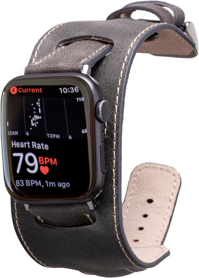 HARDISTON Cuff Watch Band Compatible with Apple 41mm for Men & Women, Handmade Genuine Leather, Compatible with iWatch Series 11 10 9 8 7 6 5 4 3 2 1 SE Ultra, Wrist Bracelet Band, Small/Band-Grey