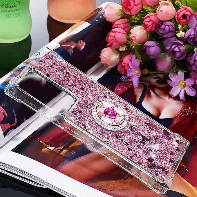 Bumper Case for Galaxy Note 20 Ultra, Glitter Floating Liquid Protective Cover Silicone Phone Case 360°Rotatable Ring Holder Scratch Shell Ultra Slim compatible with Samsung Galaxy Note 20 Ultra