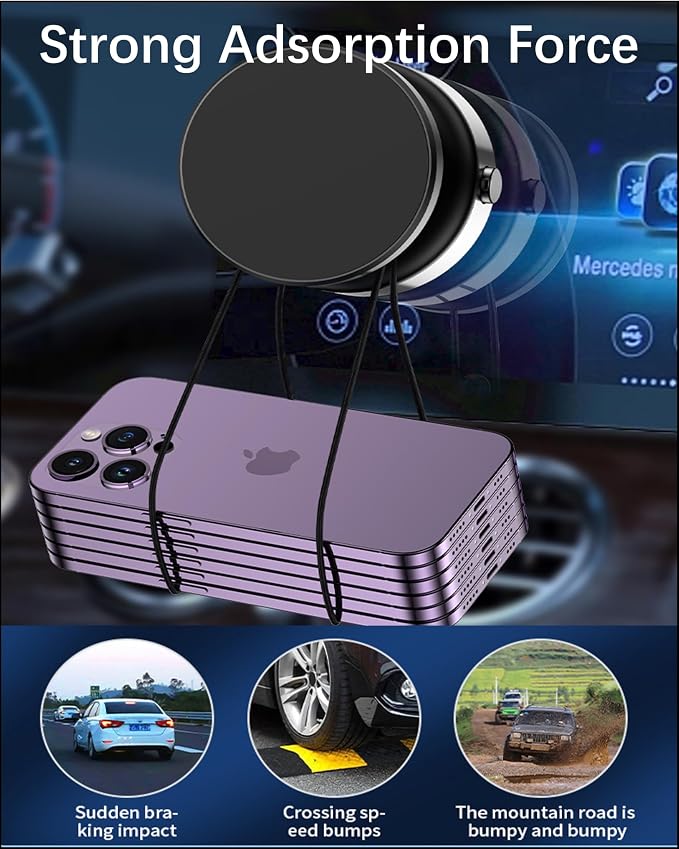 Electric Vacuum Suction Cup Magnetic Phone Mount, 360 Rotatable Magnetic Cell Phone Holder, Adjustable Hands-Free Portable for Magsafe iPhone Car Gym Mirror Smooth Surface(Black)