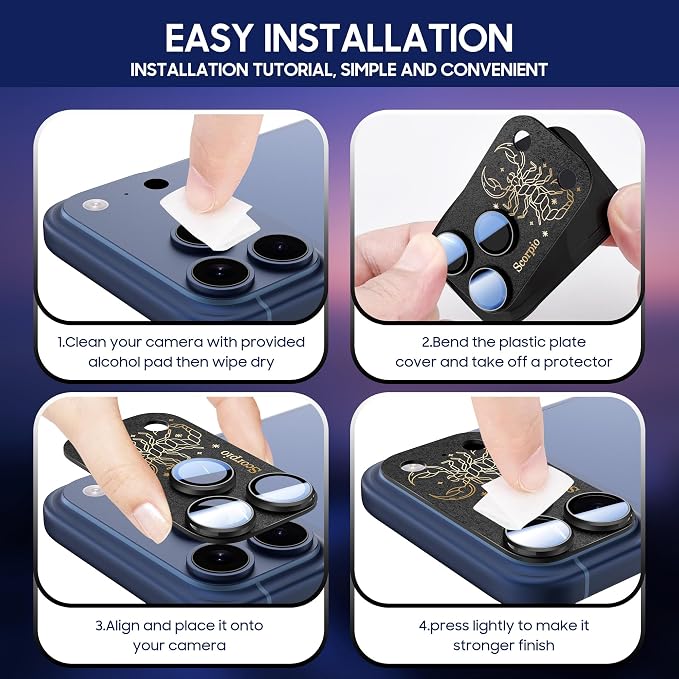 2 Pack Camera Lens Protector for iPhone 17 Pro,Pisces Pattern, AR 360-Degree Protection,Drop Protection,Anti Scratch Full-Coverage,Camera Transmfttance HD,Easy Installation,Black