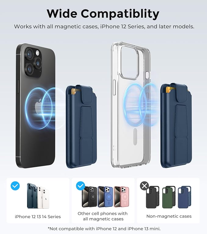 ArtsEvo Magnetic Wallet with Stand and Finger Loop, Up to 3,000g Magnet Strength, Compatible with iPhone Magnetic Wallet for iPhone 17/16/15/14/13/12 Series (Not for 13/12 Mini). Max 3 Card Holder