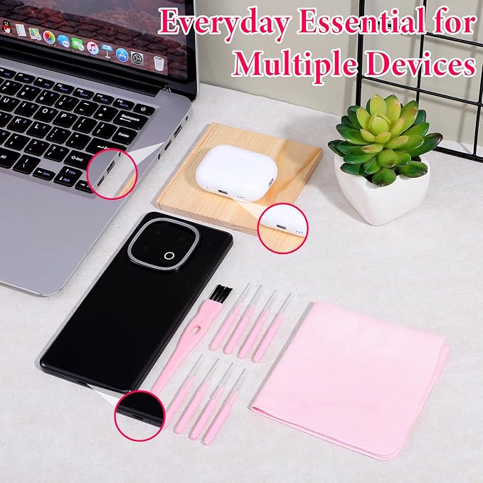 Sibba 20Pcs Cell Phone Cleaning Kit, Anti-Clogging Mini Brushes with Large Brush Cleaning Cloth Nylon Charging Port Cleaner Kit for USB-C Charging Port, Phone Speaker, Earbuds Tools