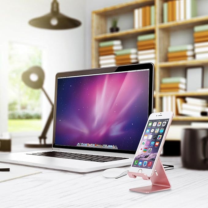Cell Phone Stand, ZTON Aluminum Metal Tablet Stand, Mobile Phone Holder for iPhone iPad Samsung for Desk Table Bedroom Kitchen (Rose Gold)