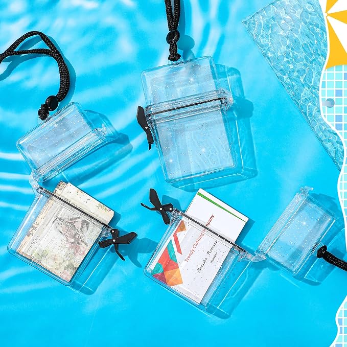 Outus 3 Pcs Waterproof ID Badge Holder Case with Waterproof Buckle Floating Sports Case Locker with Adjustable Hanging Rope Plastic Card Dry Box(Clear,4.72 x 3.74 x 1.46 in,Classic)