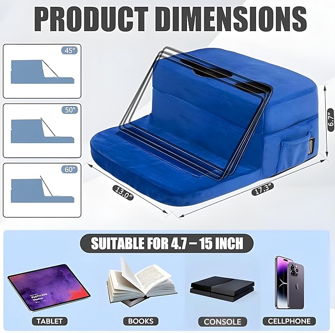 TabCouchCaddy - Couch Cup Holder Tray Pillow - Bed, Couch Caddy, Sofa, RV & Car - Holds Drinks, Snacks, Remotes, Phones, Kindle, Tablet | Bed Cup Holder (Blue)