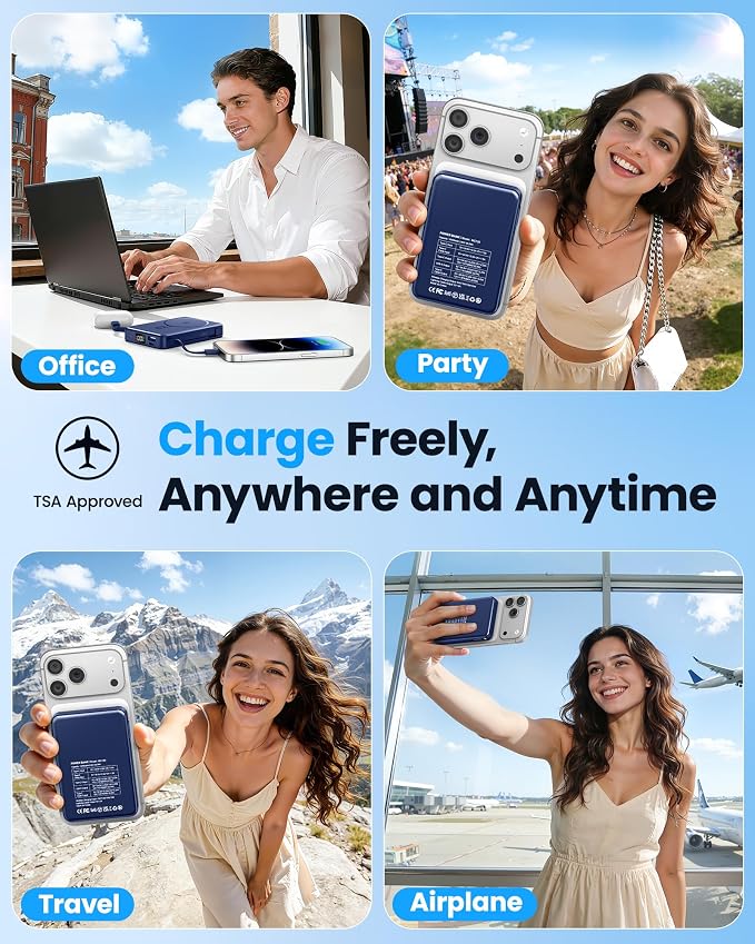 Magnetic Portable Charger 10000mAh Power Bank 22.5W Fast Charging Power Bank for Magsafe Battery Pack Compatible with iPhone 17/16/15/14/13/12 Pro/Pro Max etc Blue