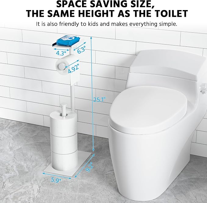 CISILY White Toilet Paper Holder Stand with Phone Shelf, Bathroom Toliet Decor Decoration. Tissue Paper Roll Holder Free Standing Storage, Rv Accessories, Apartment Restroom Household Home Essentials…