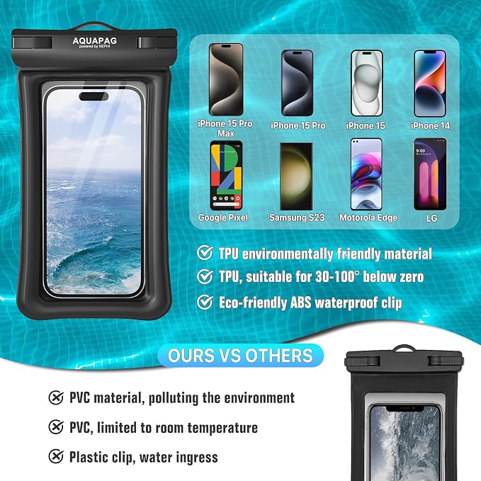 NEPHI IP68 Waterproof Phone Pouch 2 Pack-Up to 7.0",Adjustable Neck Lanyard Floating Waterproof Phone Case for iPhone,Phone Dry Bags for Vacation Beach Pool Travel Essentials (Pink Blue 2 Pack)