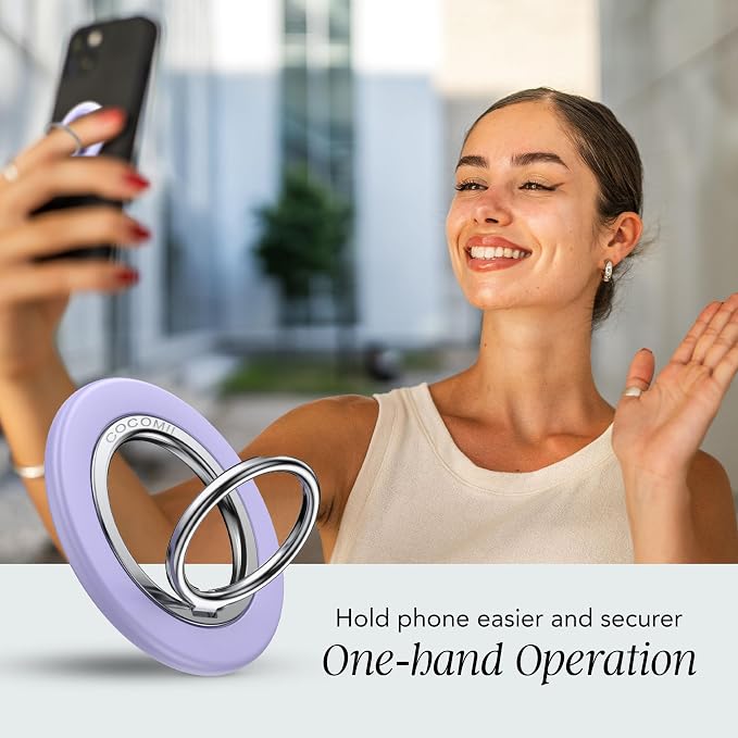 COCOMII Magnetic Phone Ring Holder for MagSafe, 360° Rotation Finger Grip Stand, Matte Lilac