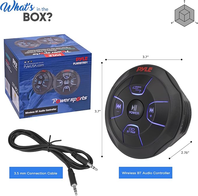 Pyle Car Wireless Bluetooth Audio Controller - Bluetooth Media Button Rated Marine Receiver Remote Control w/ USB, AUX, Mount for Car Truck Boat Marine PowerSport Vehicles - Pyle PLMRBTRD1